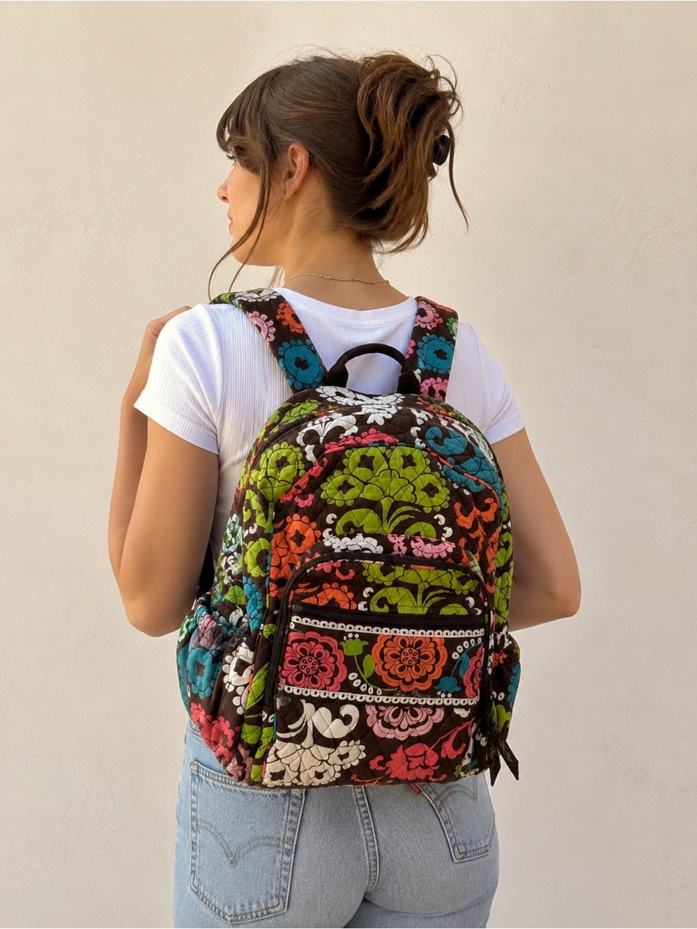 Retired Vera Bradley Mod Floral Pink Quilted Backpack - Picture 1 of 9